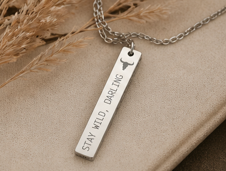 Engraved Vertical Bar Necklace — 🖤 Stay Wild, Darling Bar Necklace