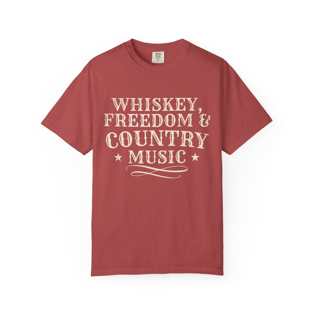 Country Music Graphic T-Shirt — "Whiskey, Freedom & Country Music" Tee