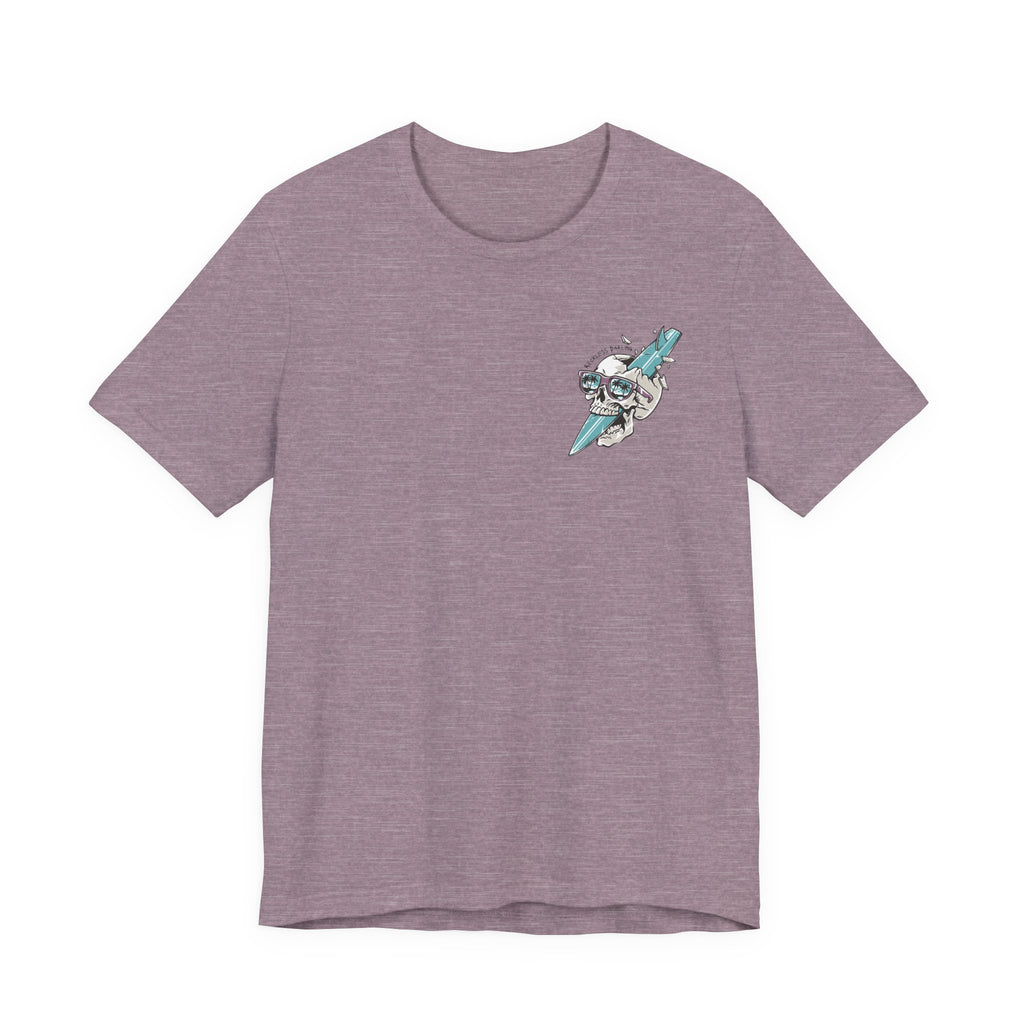 Skull Sunglasses Surfboard Tee — Retro Beach Skull Graphic T‑Shirt