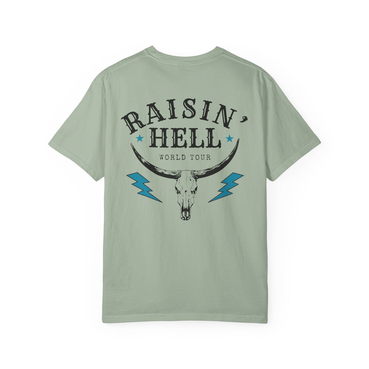 Raisin' Hell Skull Tee — Vintage Western Bull Skull T-Shirt (Front/Back)