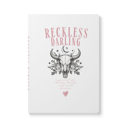 Reckless Darling Softcover Journal — Floral Bull Skull & Moon Lined Notebook