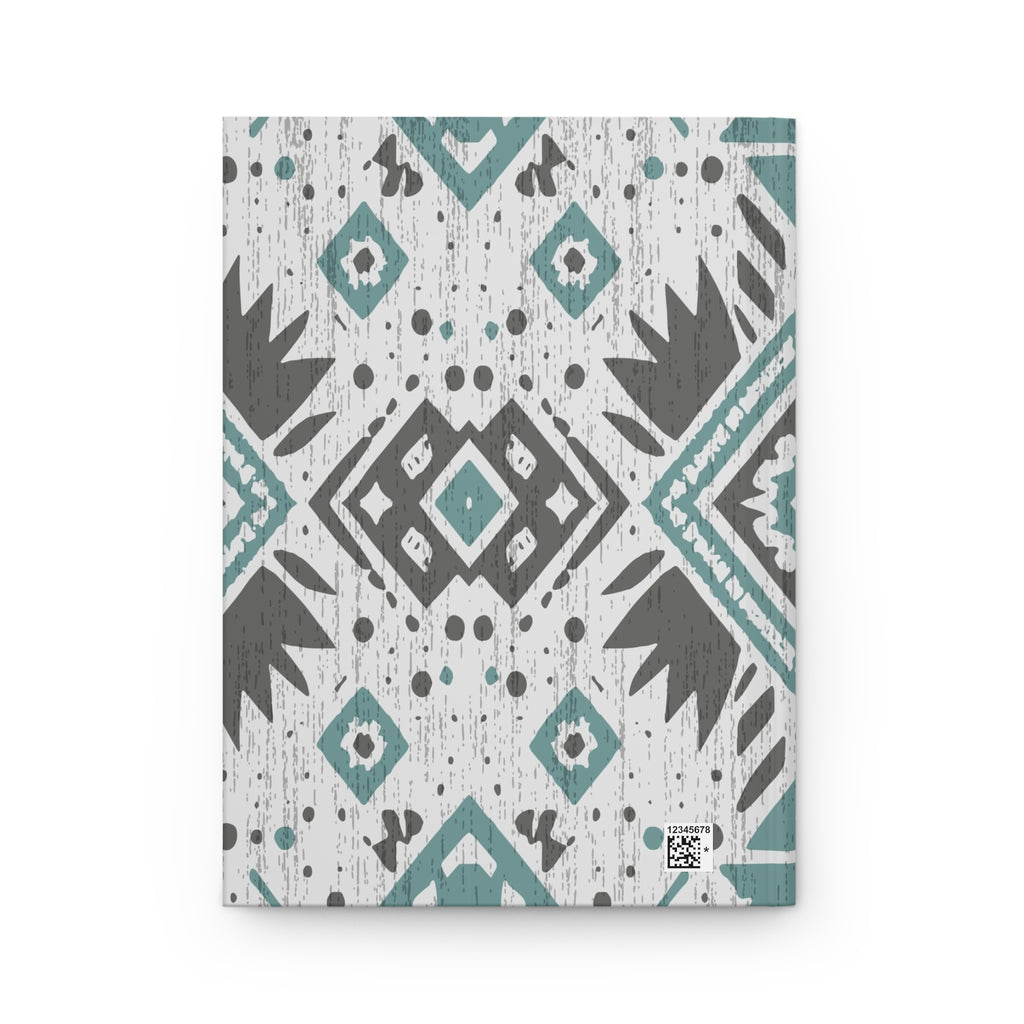 Hardcover Journal — 'Plans and Thoughts' Monogram Notebook with Teal Aztec Pattern
