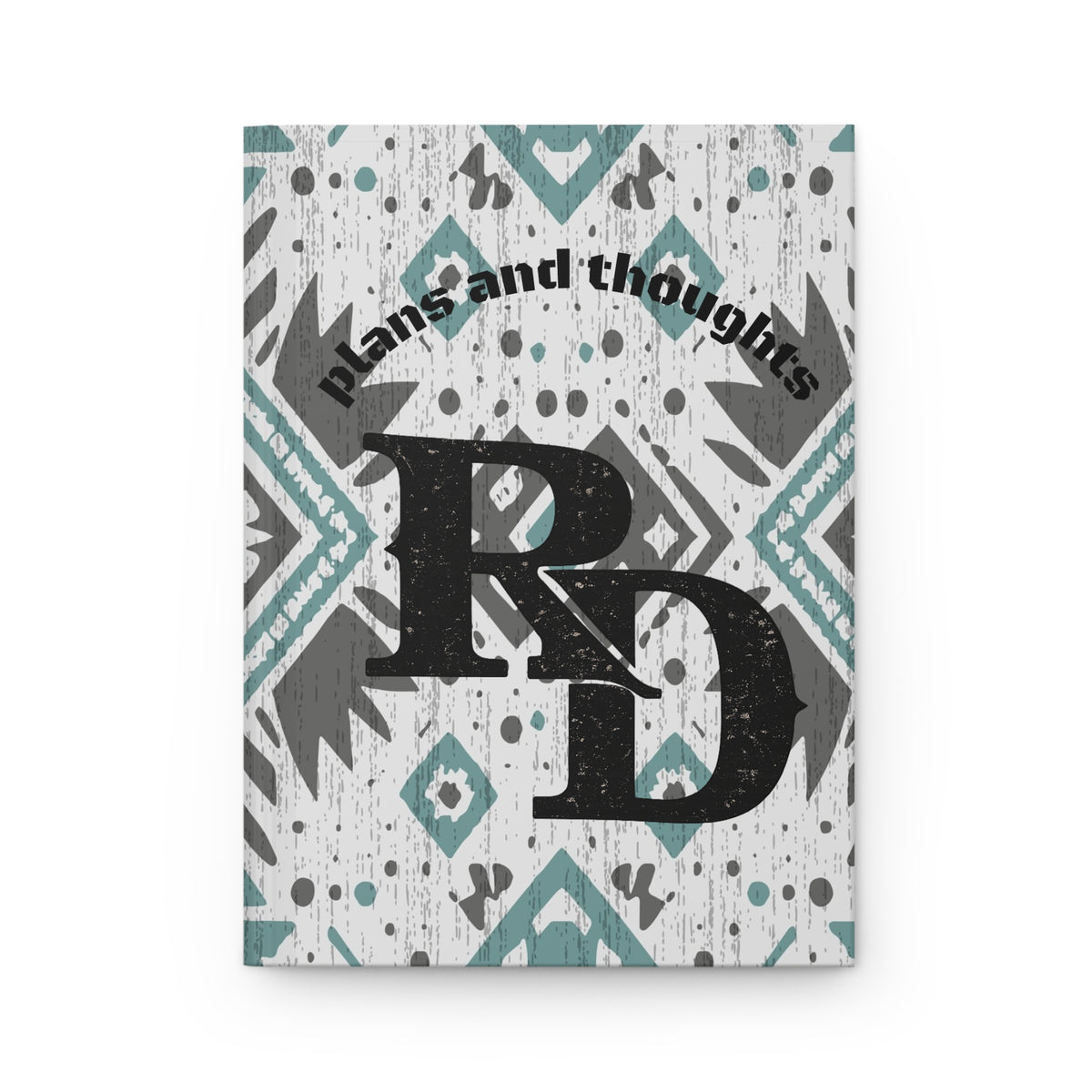 Hardcover Journal — 'Plans and Thoughts' Monogram Notebook with Teal Aztec Pattern