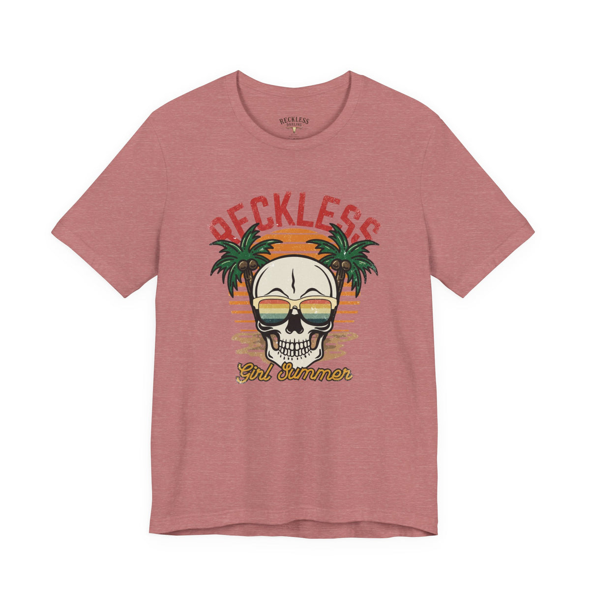 Reckless Summer Skull Tee – Retro Palm Beach Graphic T-Shirt