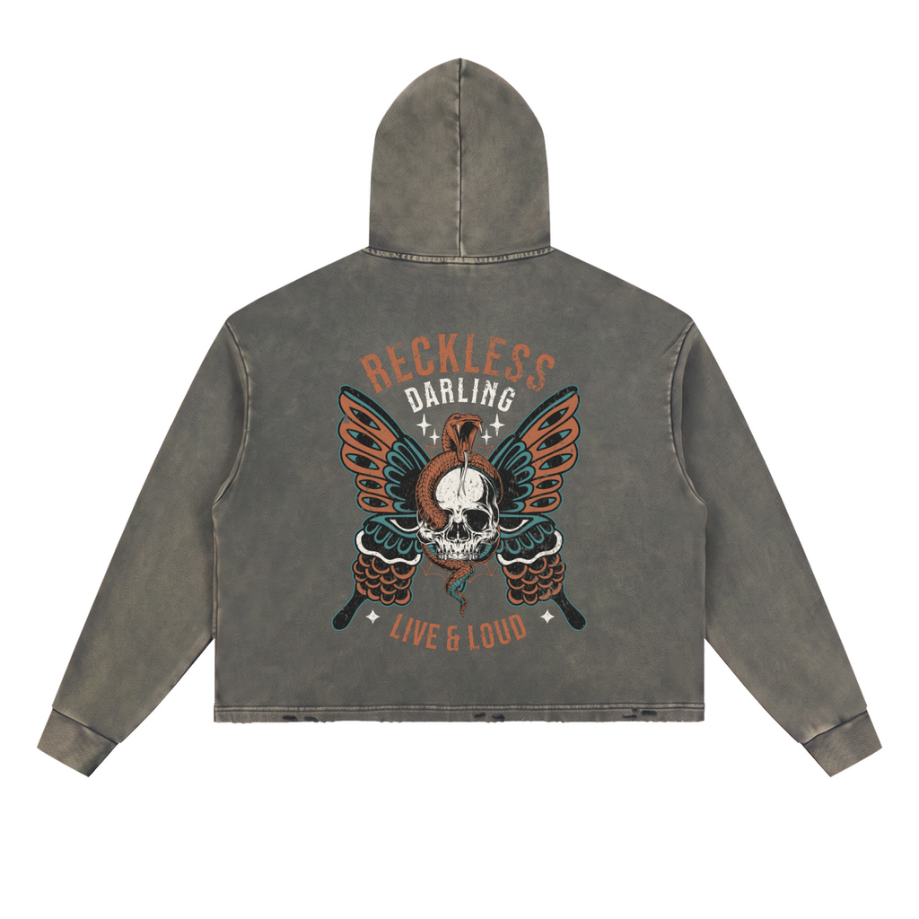 Reckless Darling Vintage Washed Frayed-Hem Hoodie