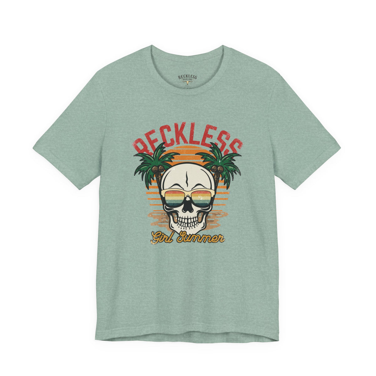 Reckless Summer Skull Tee – Retro Palm Beach Graphic T-Shirt