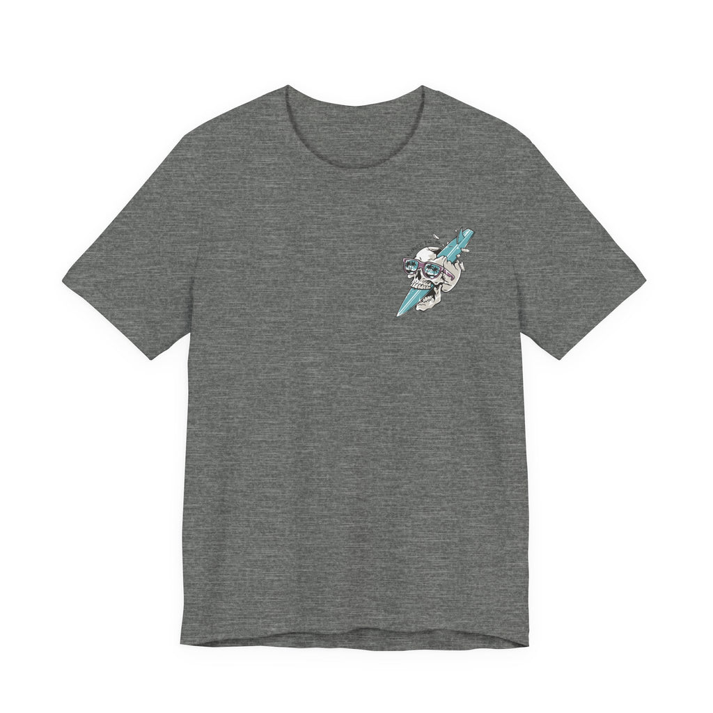 Skull Sunglasses Surfboard Tee — Retro Beach Skull Graphic T‑Shirt