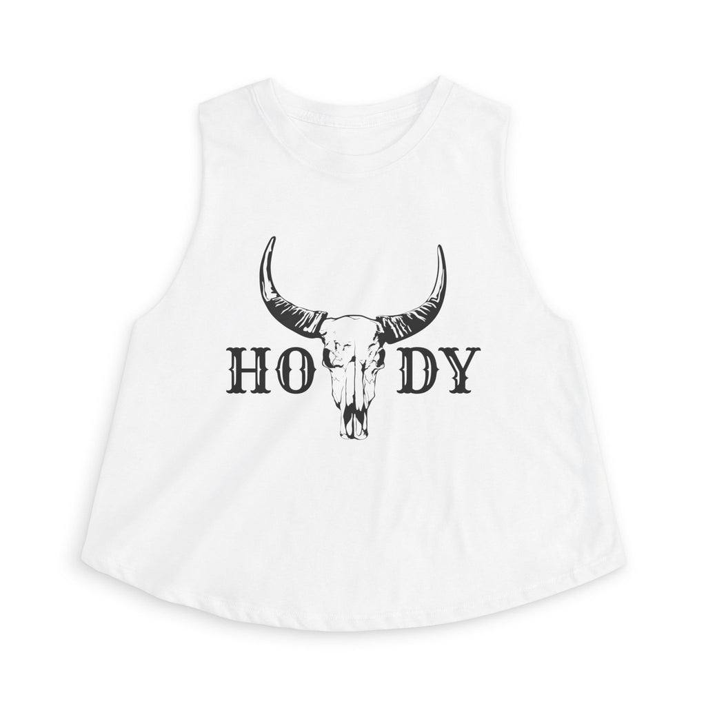 Cow Skull 'Howdy' Crop Top – Western Graphic Women's Tank