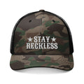 Camouflage Trucker Hat – Embroidered “Stay Reckless” Military Camo Cap