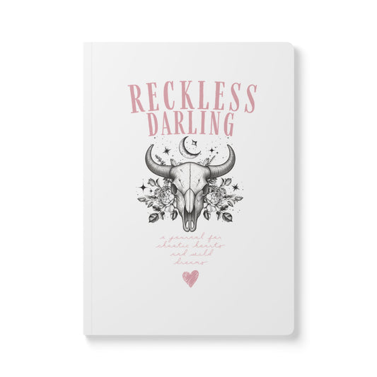 Reckless Darling Softcover Journal — Floral Bull Skull & Moon Lined Notebook