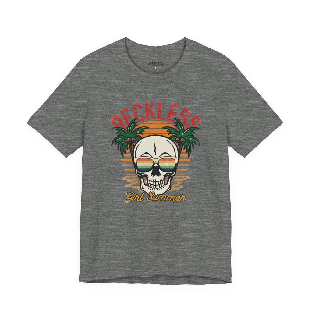 Reckless Summer Skull Tee – Retro Palm Beach Graphic T-Shirt