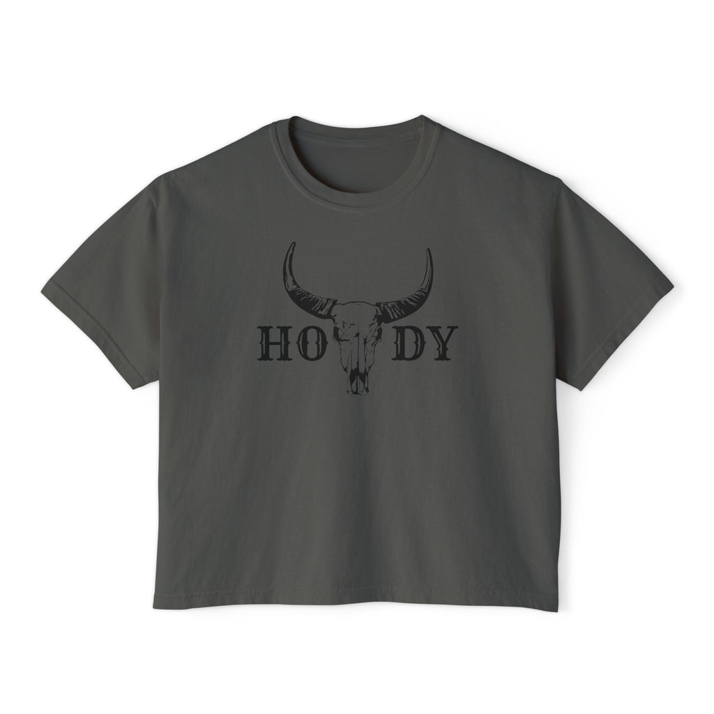 Howdy Skull Crop Tee — Women's Western Boxy T‑Shirt
