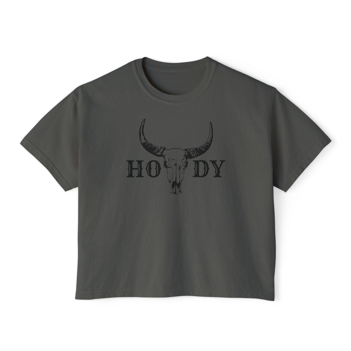 Howdy Skull Crop Tee — Women's Western Boxy T‑Shirt