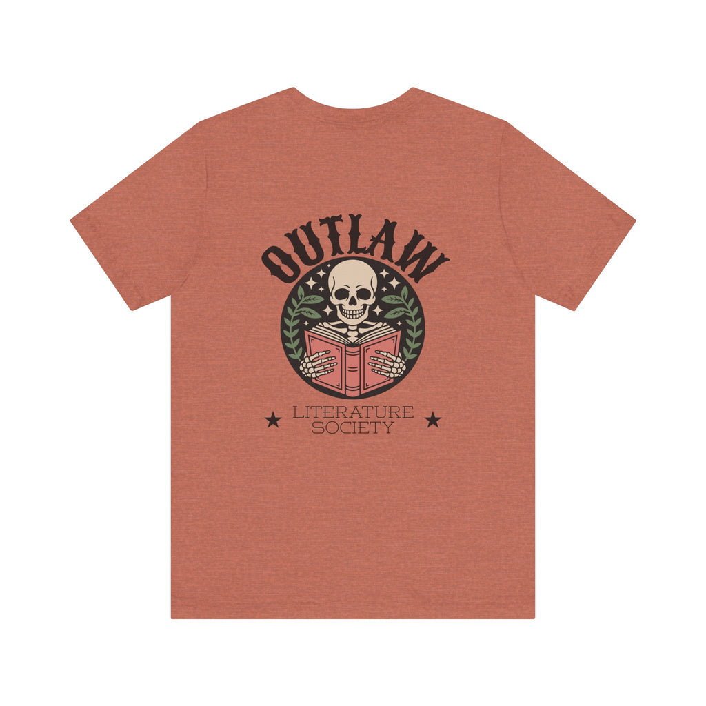 Outlaw Literature Society Tee — Skull Reading Graphic T-Shirt