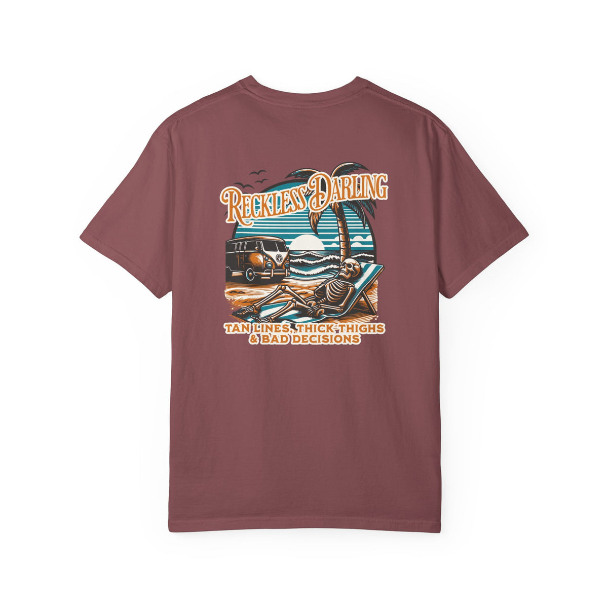 Graphic T-Shirt — "Reckless Darling: Tan Lines, Thick Thighs & Bad Decisions" Beach Van Design