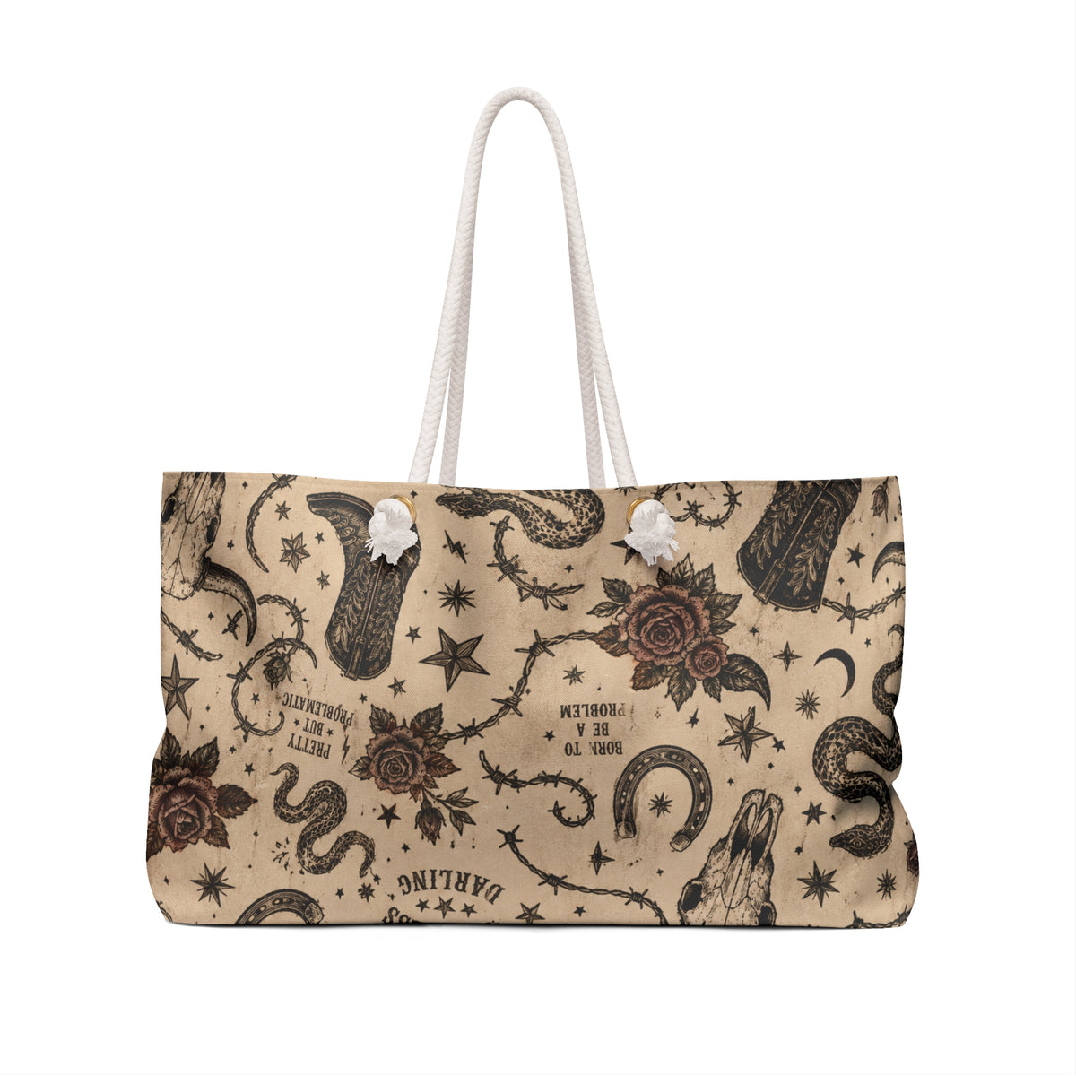 Vintage Western Weekender Bag — Cowboy Boot, Snake & Rose Travel Tote