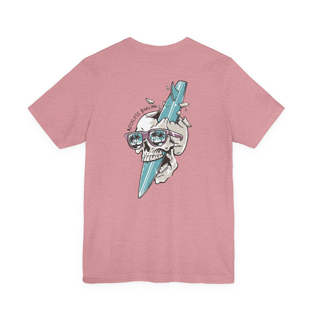 Skull Sunglasses Surfboard Tee — Retro Beach Skull Graphic T‑Shirt