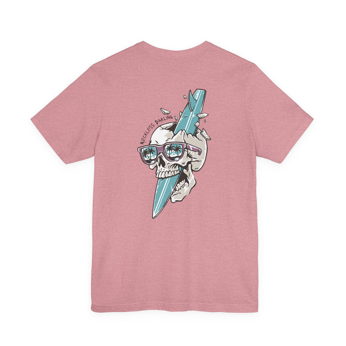 Skull Sunglasses Surfboard Tee — Retro Beach Skull Graphic T‑Shirt