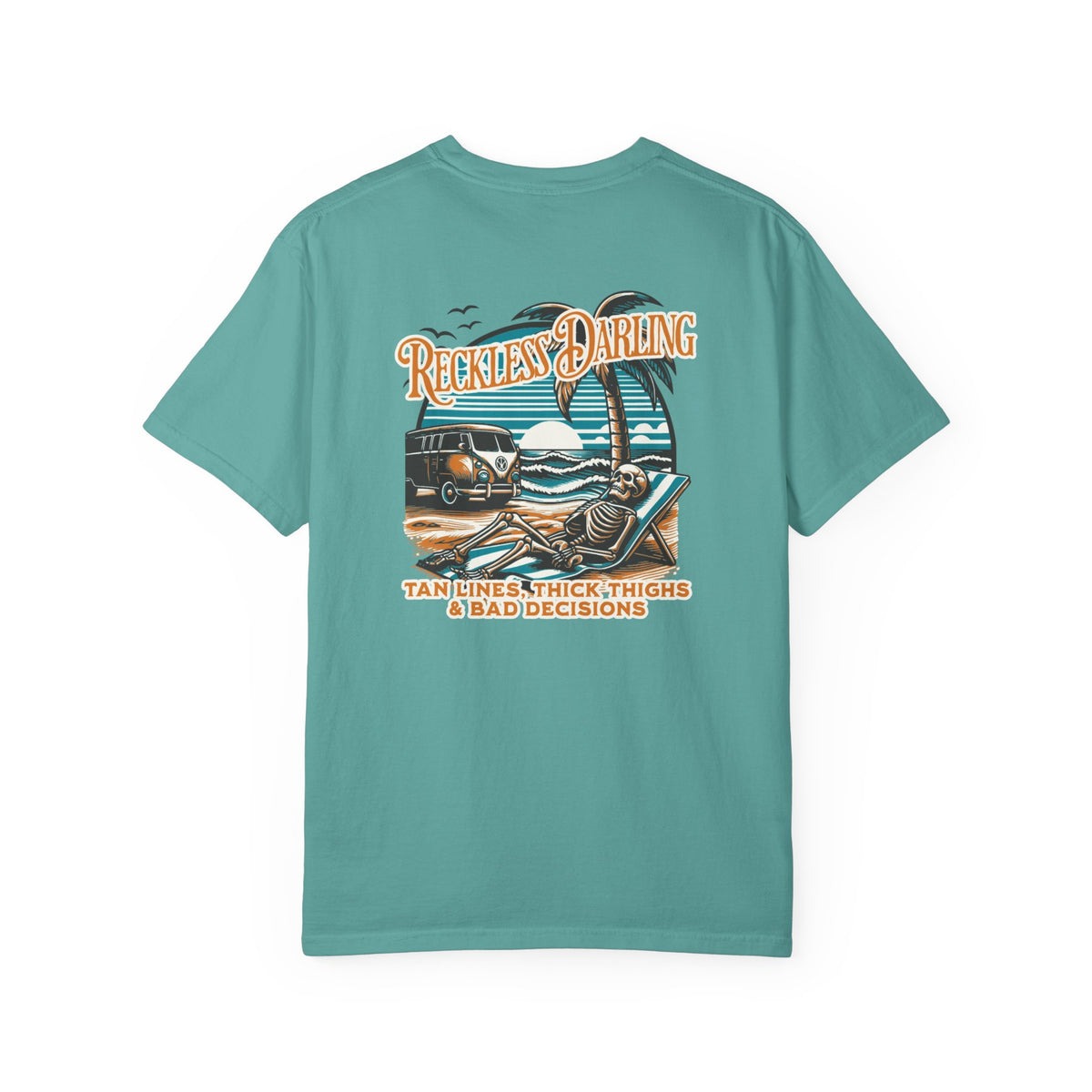 Graphic T-Shirt — "Reckless Darling: Tan Lines, Thick Thighs & Bad Decisions" Beach Van Design