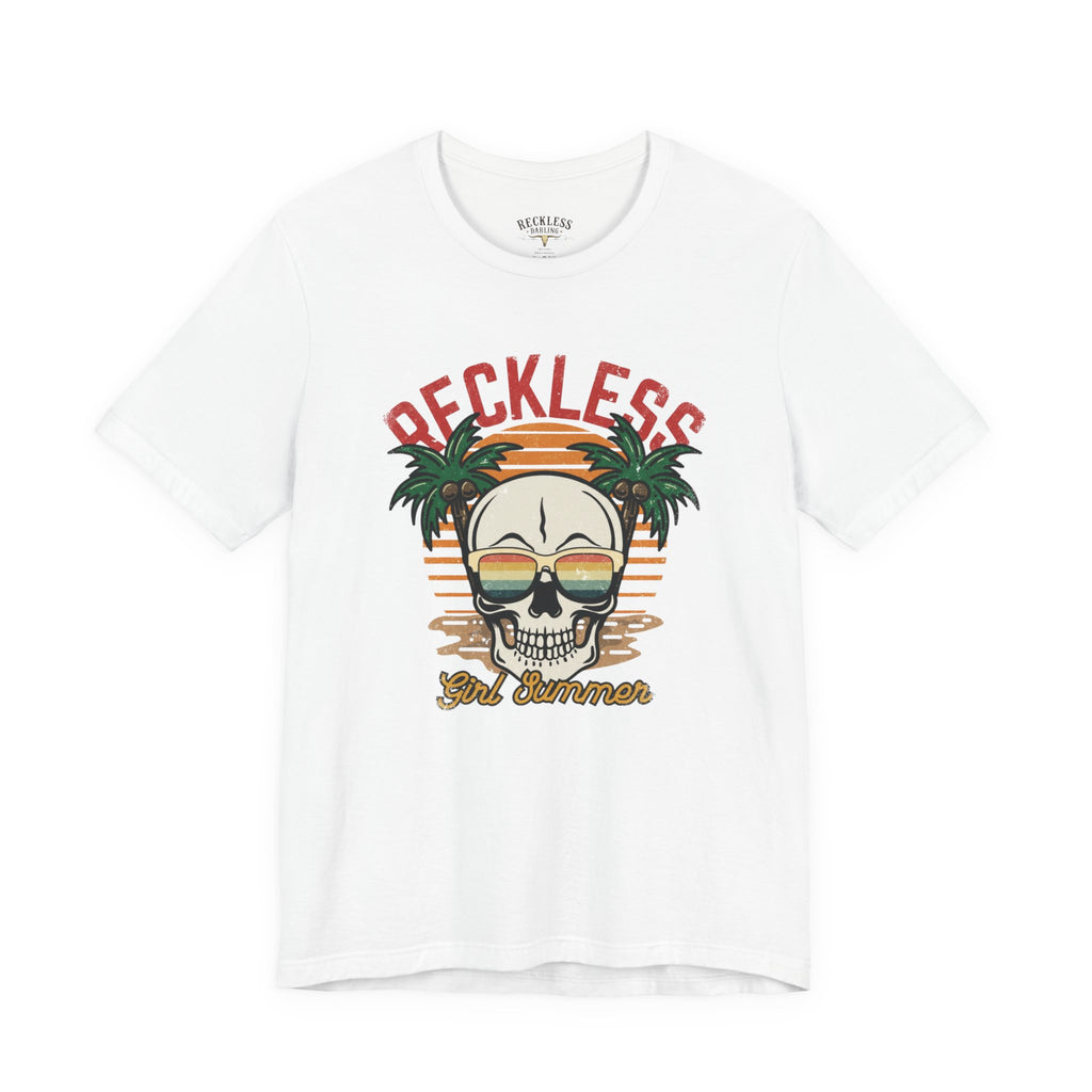 Reckless Summer Skull Tee – Retro Palm Beach Graphic T-Shirt