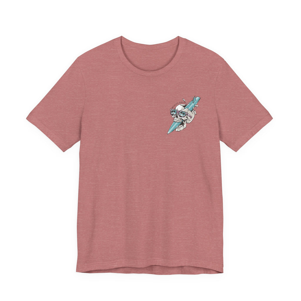 Skull Sunglasses Surfboard Tee — Retro Beach Skull Graphic T‑Shirt