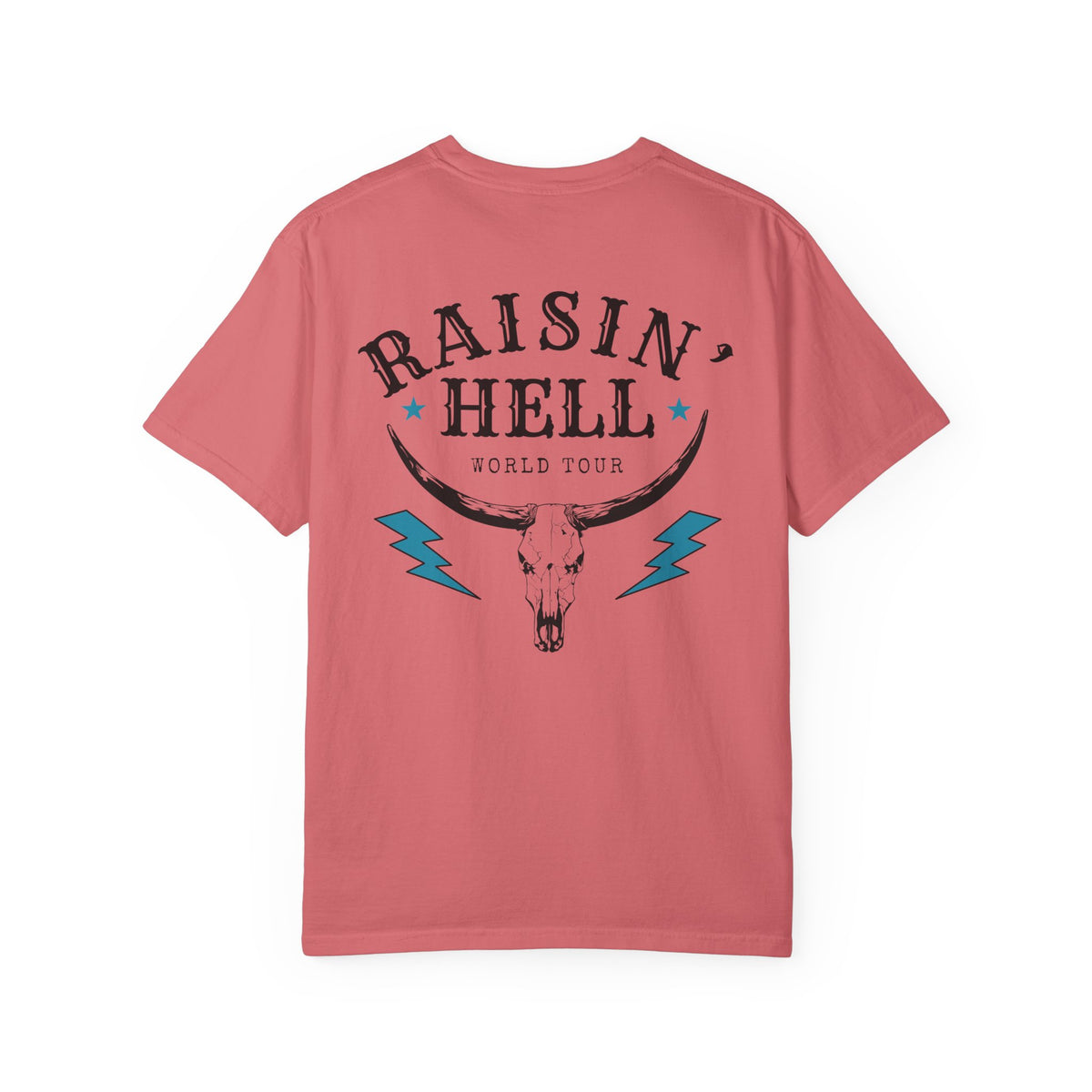 Raisin' Hell Skull Tee — Vintage Western Bull Skull T-Shirt (Front/Back)