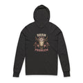 Born to be a Problem Long-Sleeve Hooded Tee — Western Skull & Feather Graphic