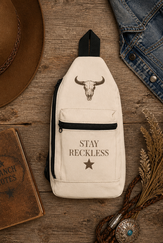 🌾 Stay Reckless Sling Bag – Western Skull Crossbody Bag