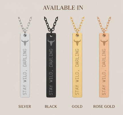 Engraved Vertical Bar Necklace —  🖤 Stay Wild, Darling Bar Necklace