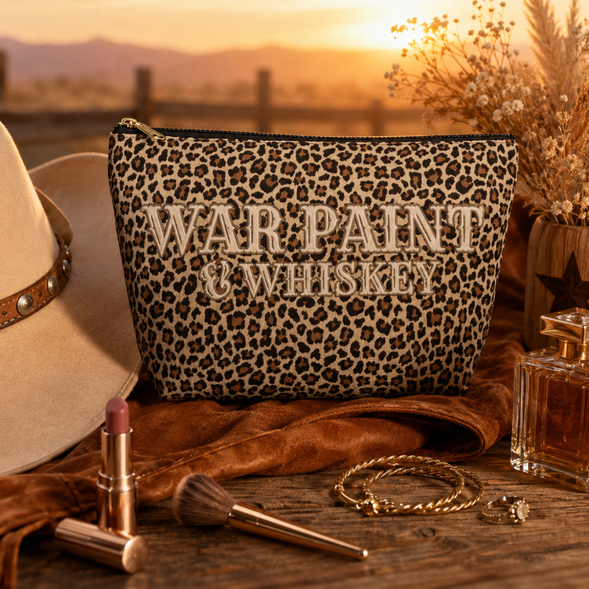 Leopard ‘War Paint & Whiskey’ Accessory Pouch