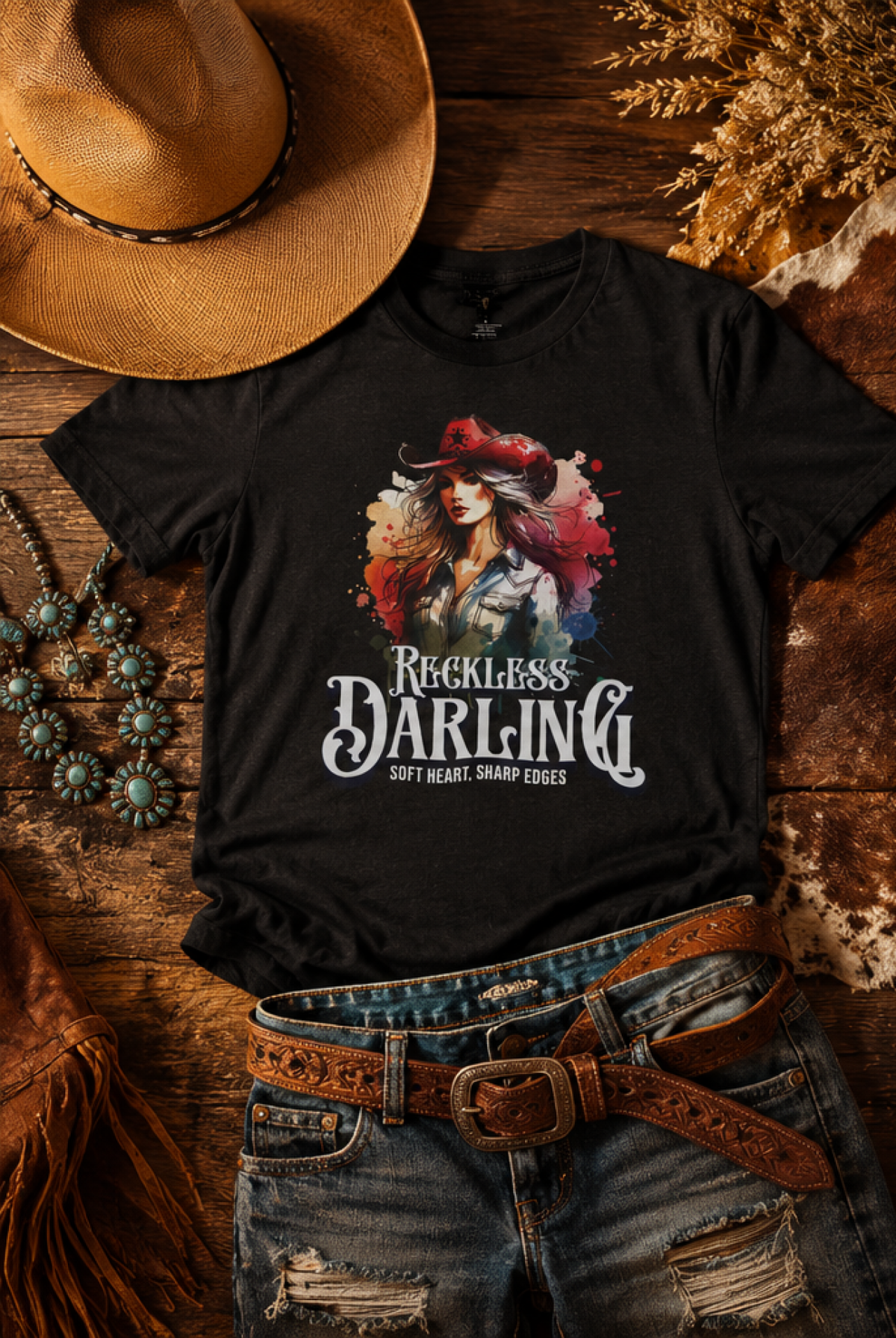 Reckless Darling Graphic Tee — 'Soft Heart, Sharp Edges' Women's Cowboy Art Shirt