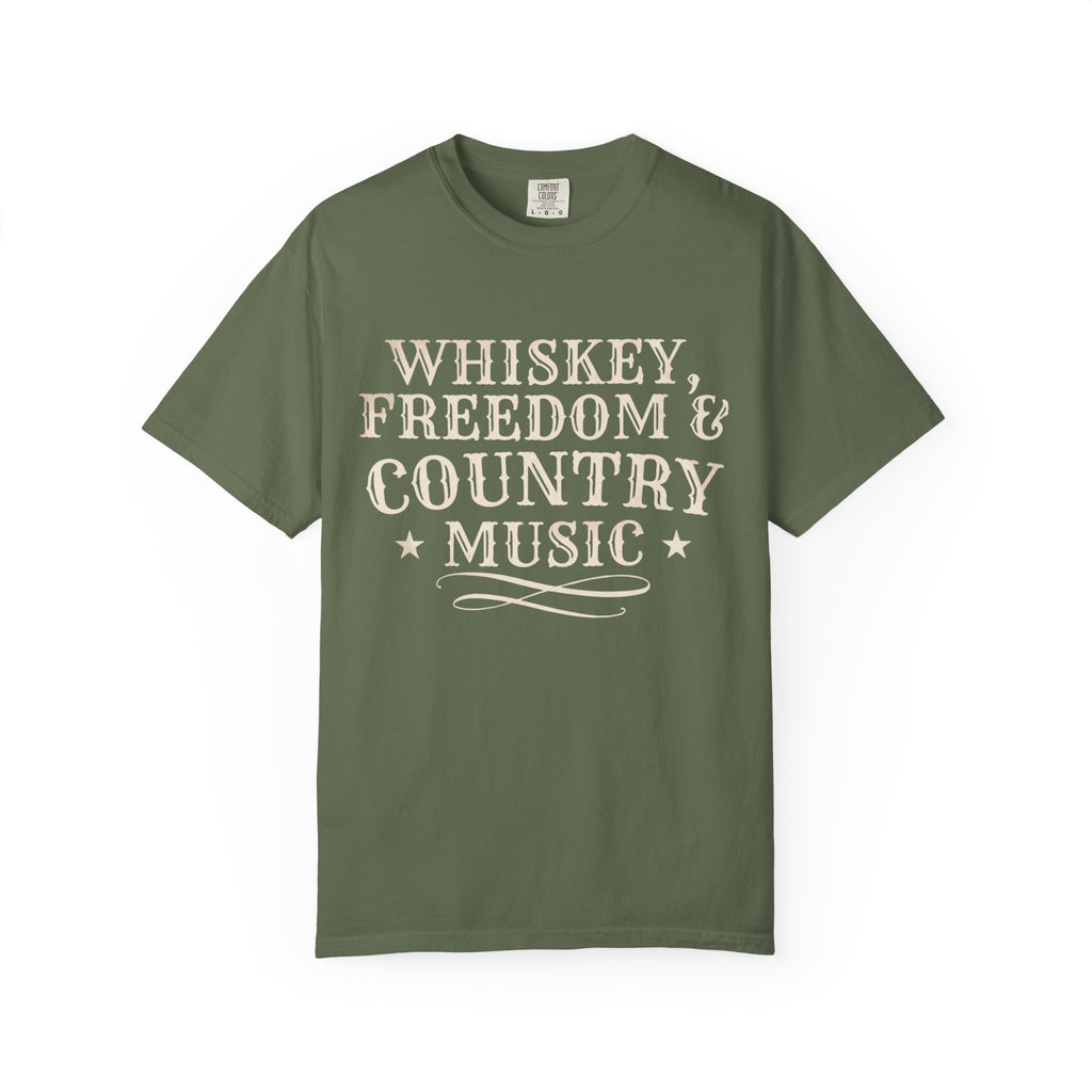 Country Music Graphic T-Shirt — "Whiskey, Freedom & Country Music" Tee