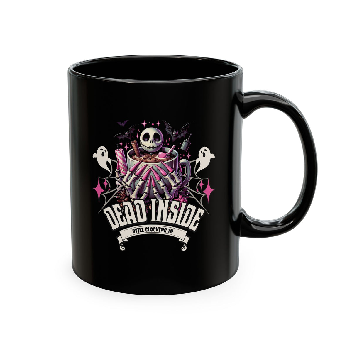 Dead Inside Ceramic Mug — Gothic Halloween Skull Coffee Cup