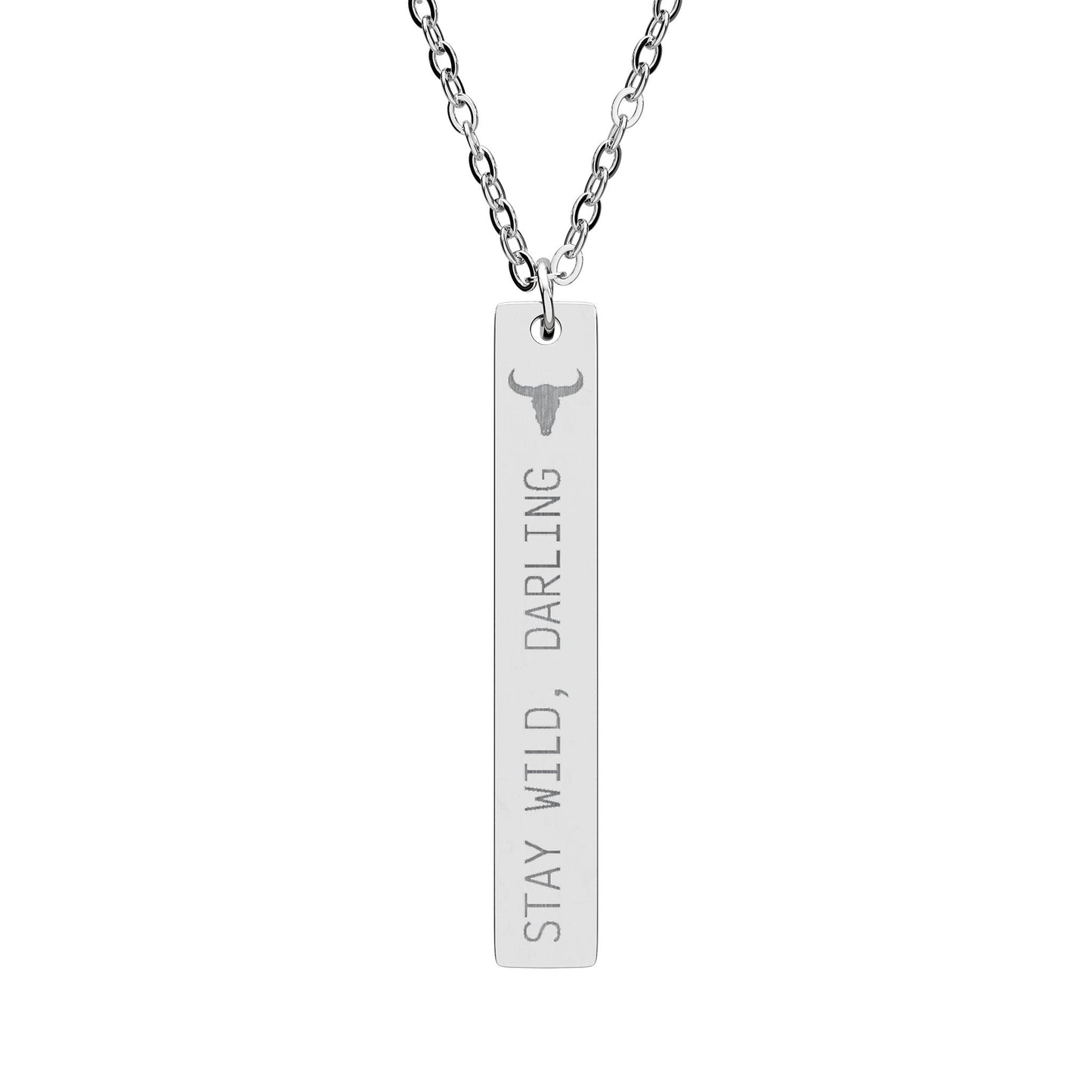 Engraved Vertical Bar Necklace —  🖤 Stay Wild, Darling Bar Necklace