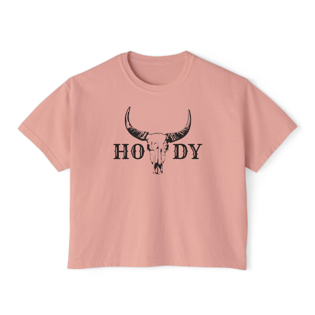 Howdy Skull Crop Tee — Women's Western Boxy T‑Shirt