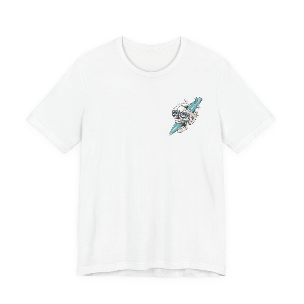 Skull Sunglasses Surfboard Tee — Retro Beach Skull Graphic T‑Shirt