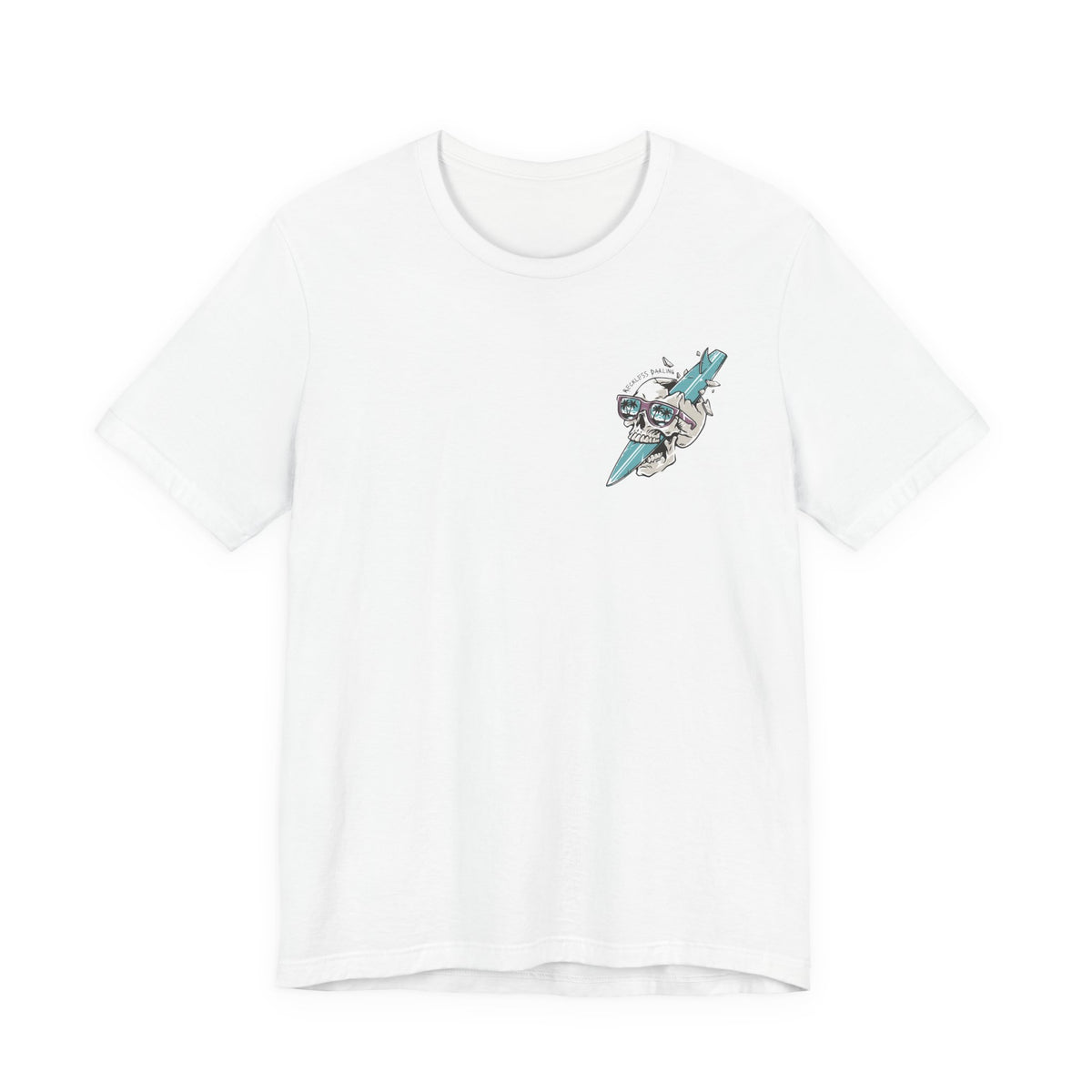 Skull Sunglasses Surfboard Tee — Retro Beach Skull Graphic T‑Shirt