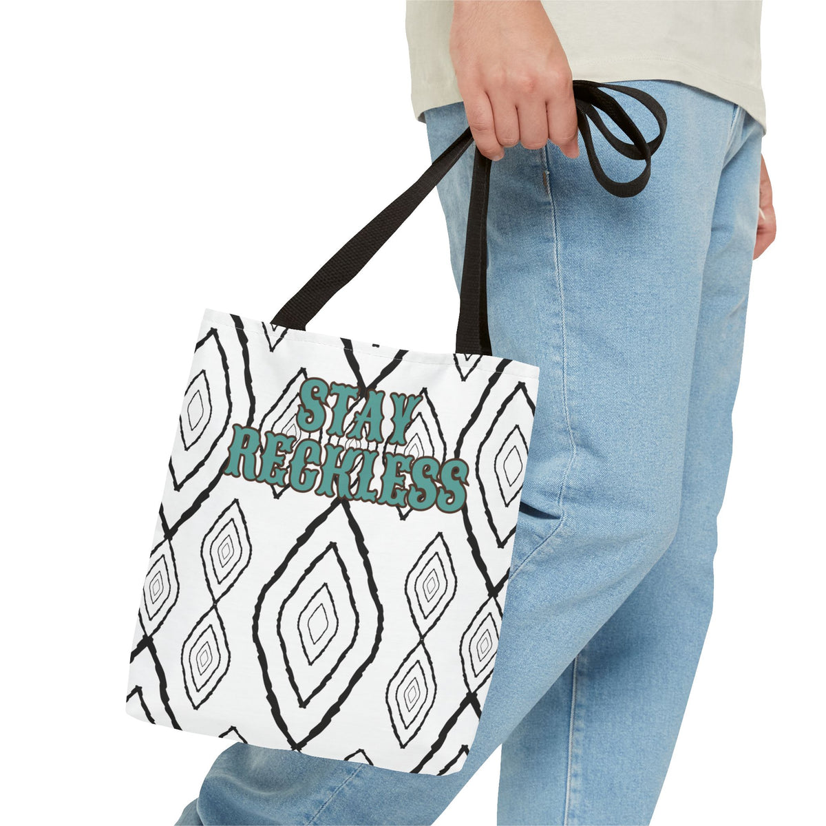 Stay Reckless Patterned Tote Bag – Bold Graphic AOP Beach & Everyday Shopper