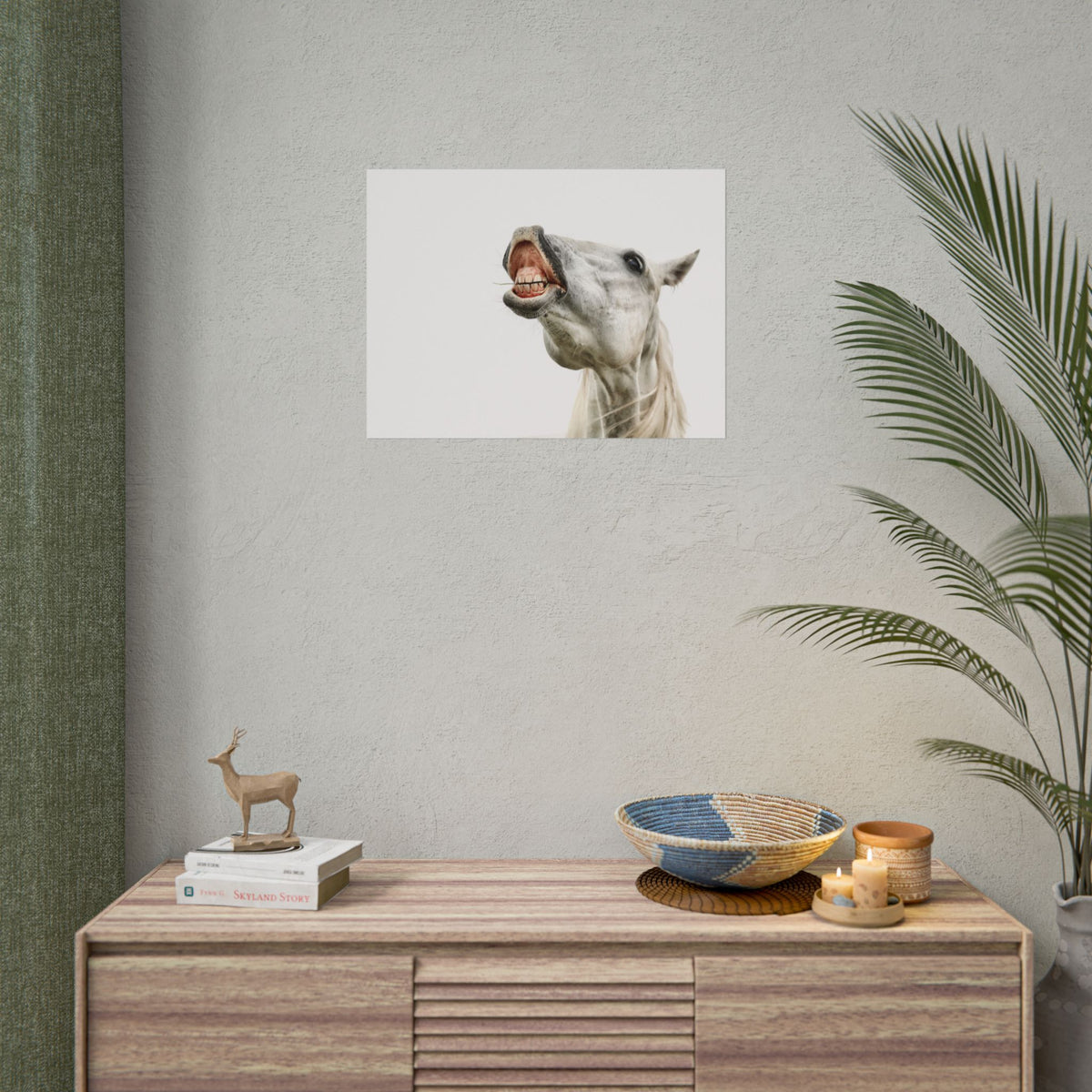 Horse Laugh Poster — Funny White Horse Rolled Art Print for Home & Stable Decor