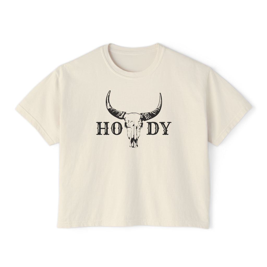 Howdy Skull Crop Tee — Women's Western Boxy T‑Shirt