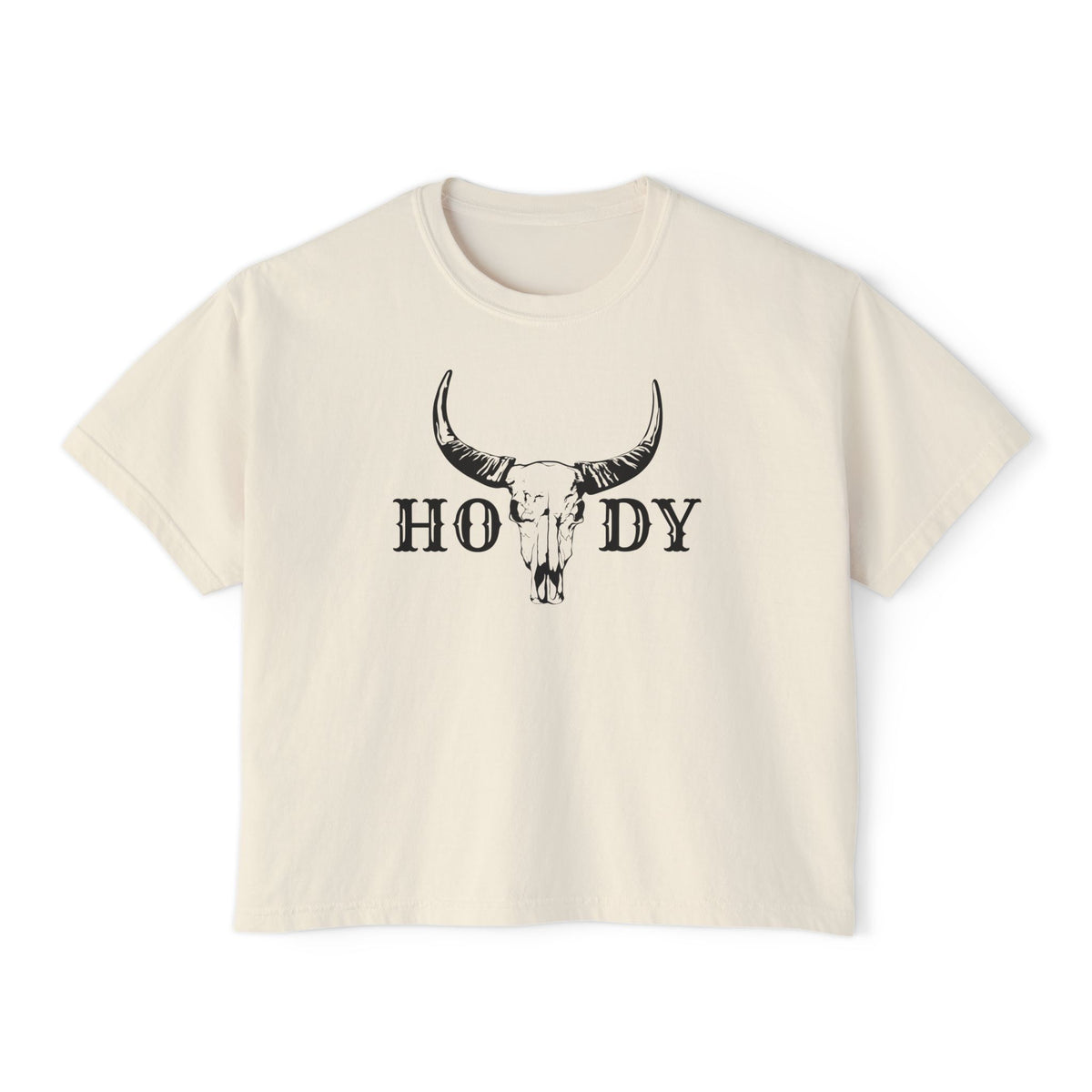 Howdy Skull Crop Tee — Women's Western Boxy T‑Shirt