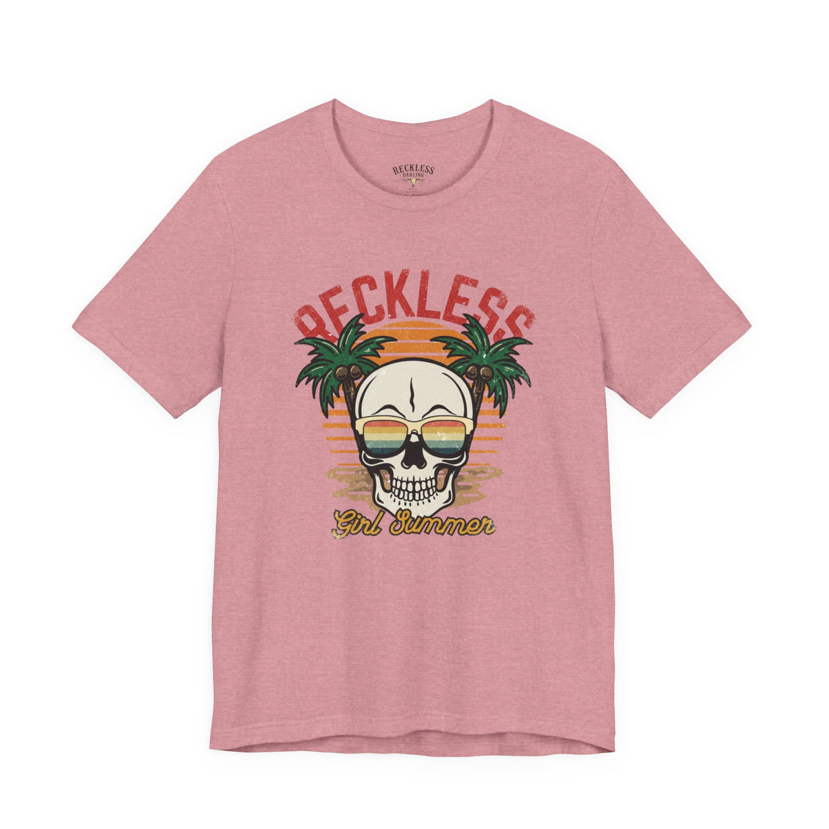 Reckless Summer Skull Tee – Retro Palm Beach Graphic T-Shirt