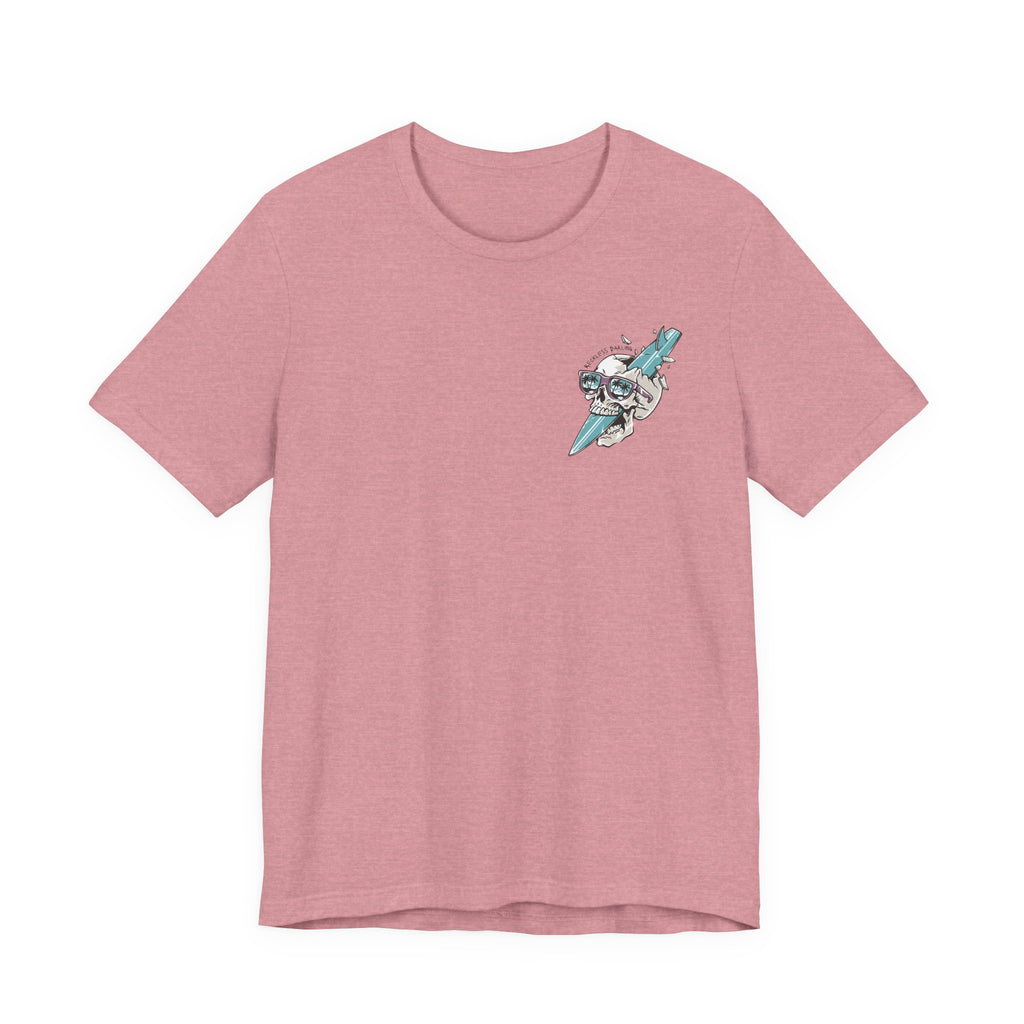 Skull Sunglasses Surfboard Tee — Retro Beach Skull Graphic T‑Shirt