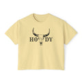 Howdy Skull Crop Tee — Women's Western Boxy T‑Shirt