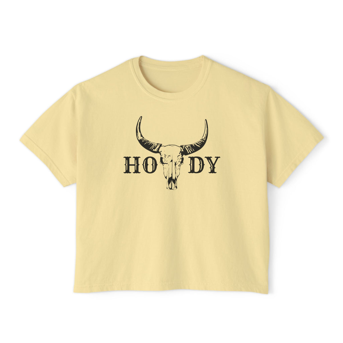 Howdy Skull Crop Tee — Women's Western Boxy T‑Shirt