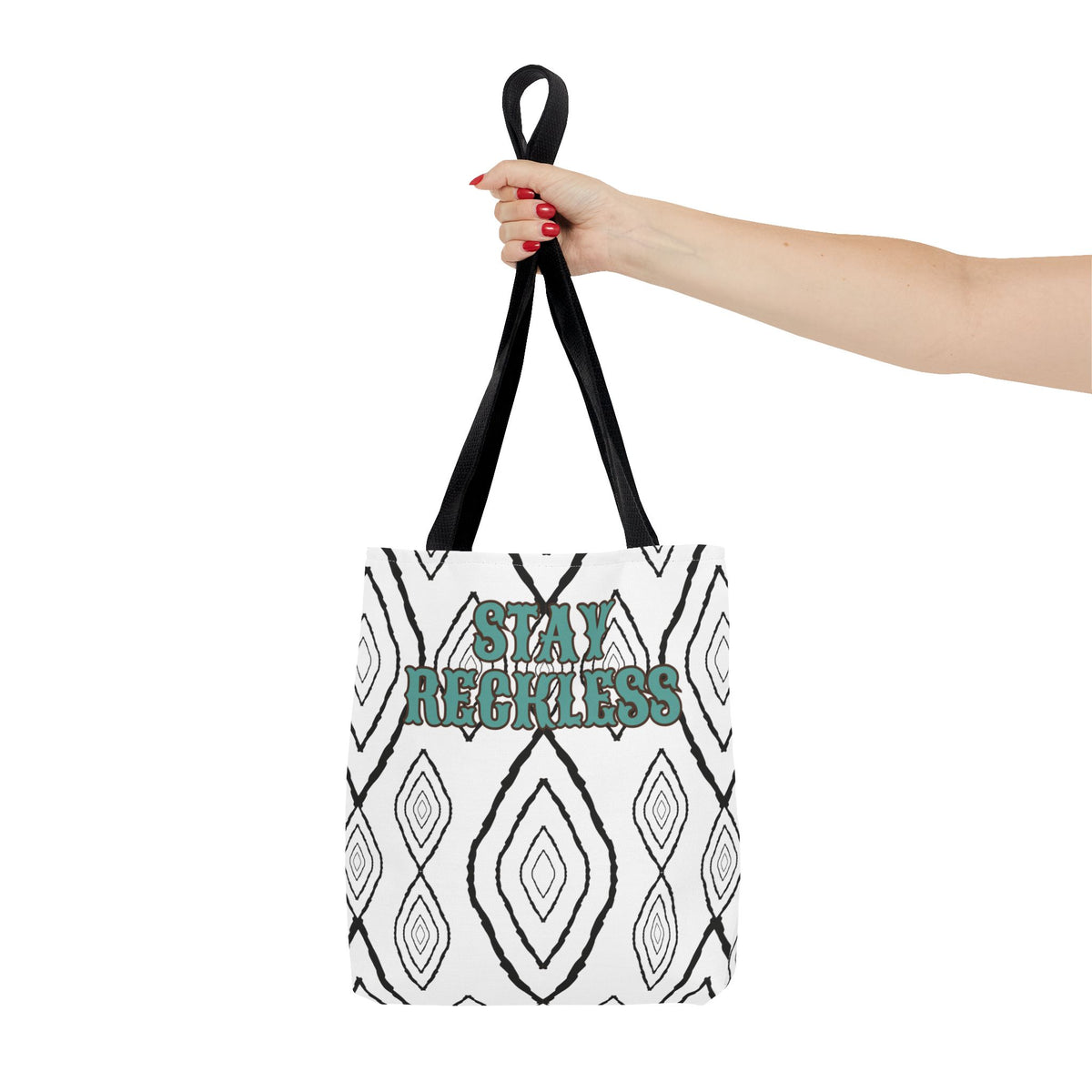 Stay Reckless Patterned Tote Bag – Bold Graphic AOP Beach & Everyday Shopper