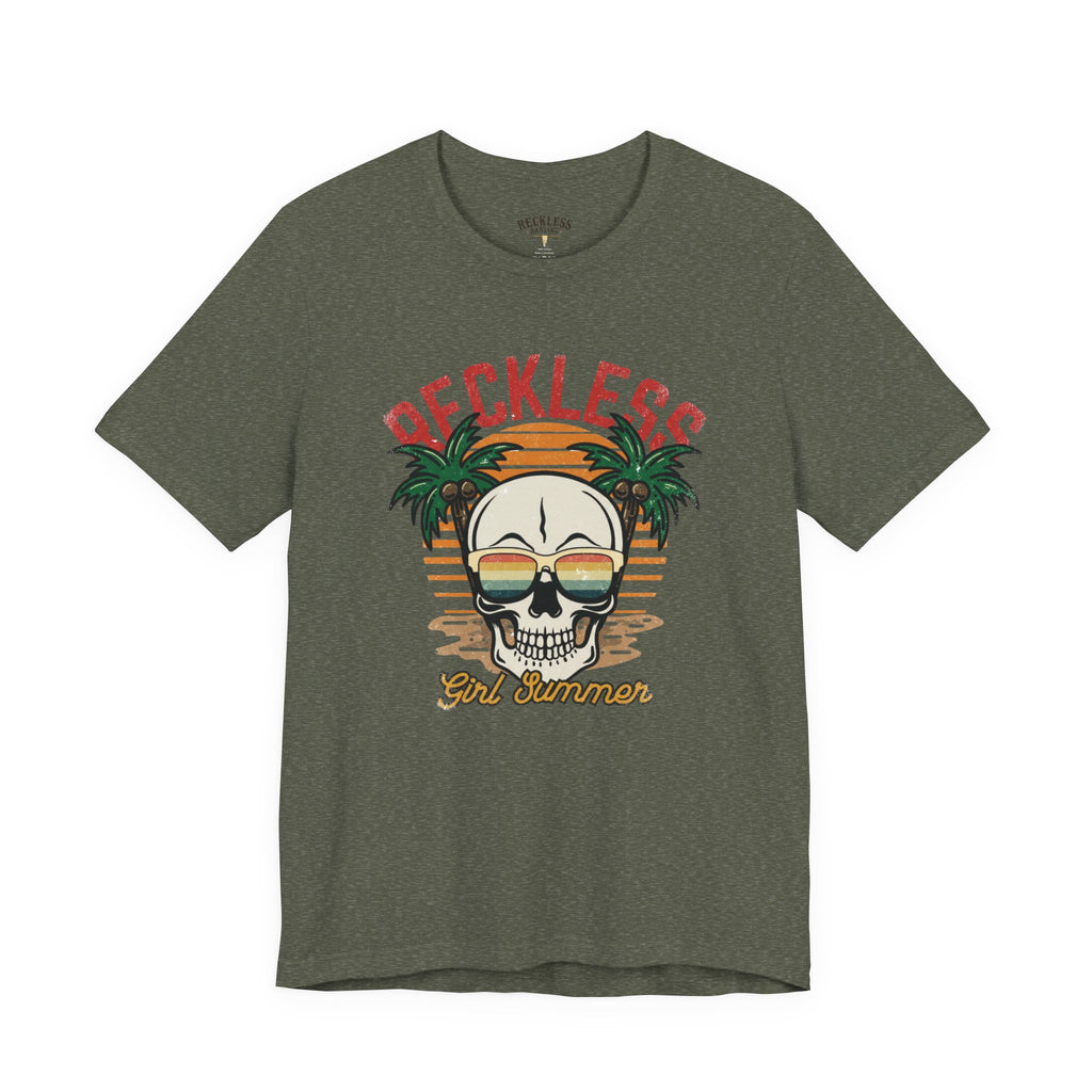 Reckless Summer Skull Tee – Retro Palm Beach Graphic T-Shirt