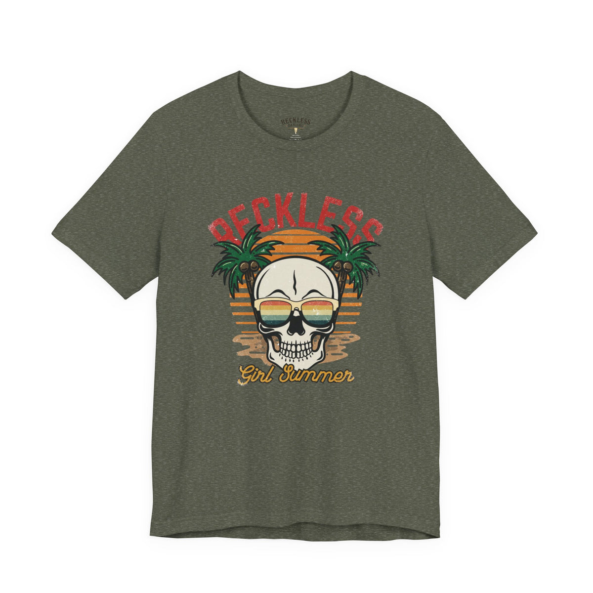 Reckless Summer Skull Tee – Retro Palm Beach Graphic T-Shirt