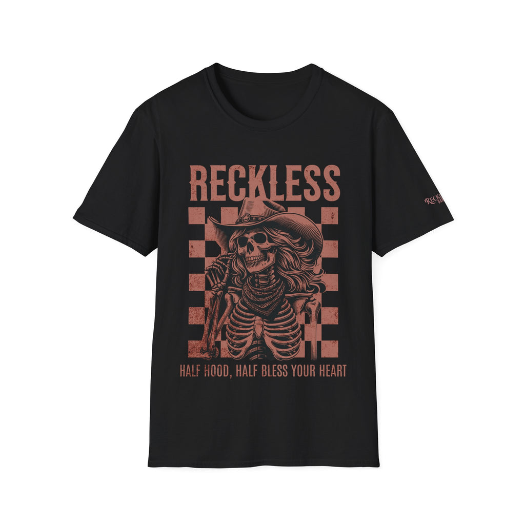 Reckless Skeleton Cowgirl T-Shirt — Vintage Biker Western Graphic Tee