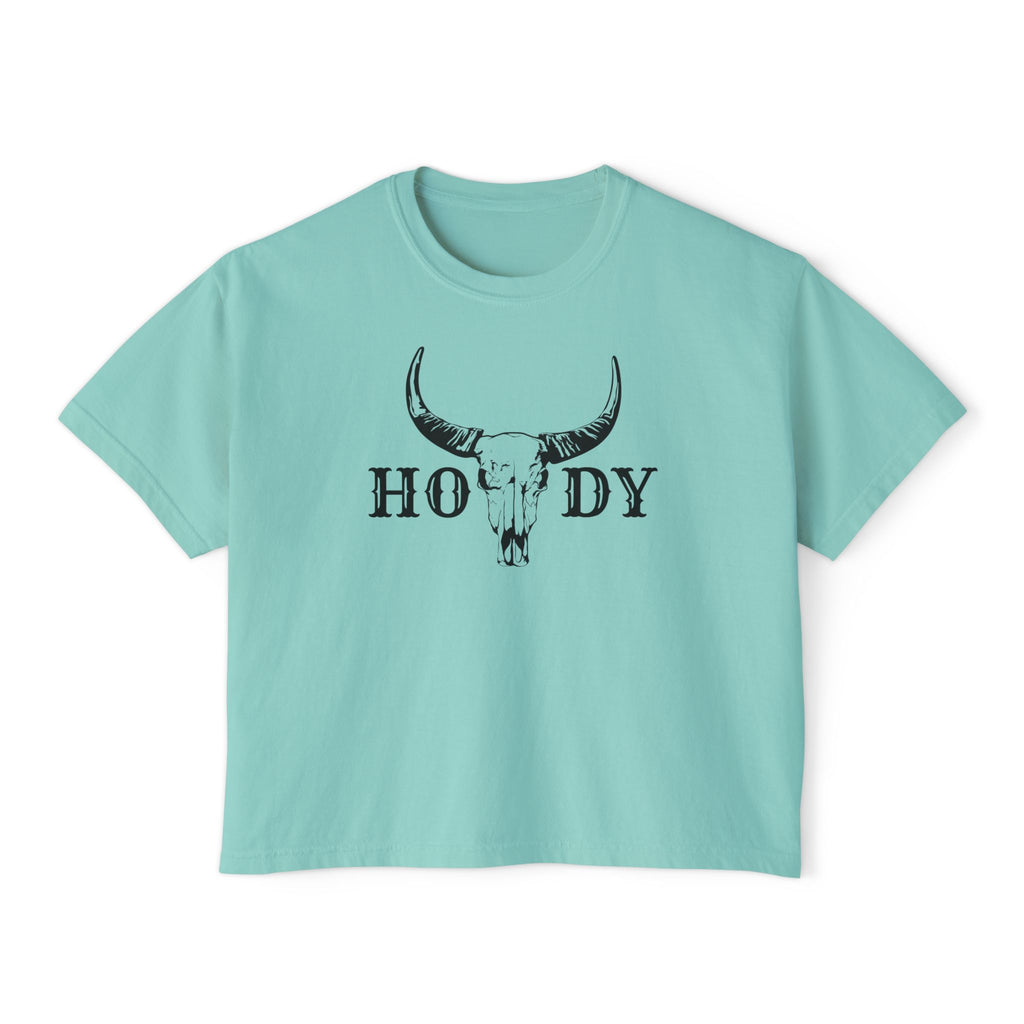 Howdy Skull Crop Tee — Women's Western Boxy T‑Shirt